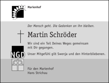 Traueranzeige von Martin Schröder von Landeszeitung