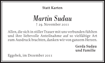 Traueranzeige von Martin Sudau von Flensburger Tageblatt