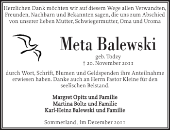 Traueranzeige von Meta Balewski von Elmshorner Nachrichten
