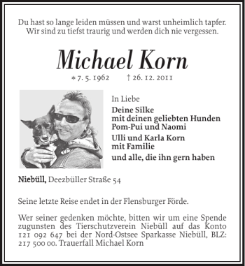 Traueranzeige von Michael Korn von Nordfriesland Tageblatt