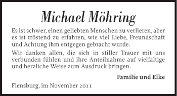 Traueranzeige von Michael Möhring von Flensburger Tageblatt