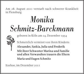 Traueranzeige von MonikaSchmitz-Barckmann  von Norddeutsche Rundschau