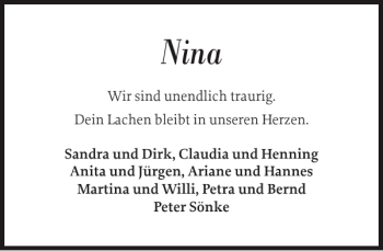 Traueranzeige von Nina  von Flensburger Tageblatt