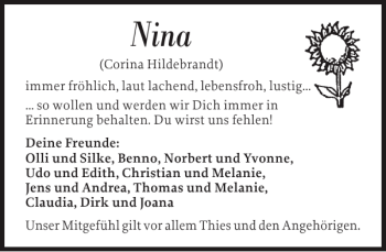 Traueranzeige von Nina  von Flensburger Tageblatt
