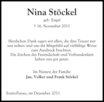 Traueranzeige von Nina Stöckel von Ostholsteiner Anzeiger