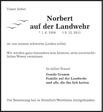 Traueranzeige von Norbert der Landwehr von Pinneberger Tageblatt