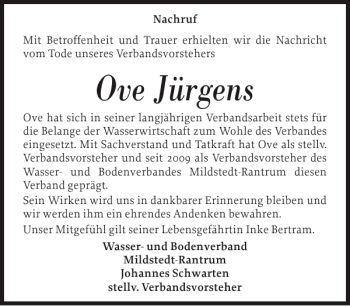 Traueranzeige von Ove Jürgens von Husumer Nachrichten