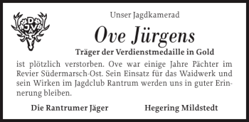 Traueranzeige von Ove Jürgens von Husumer Nachrichten