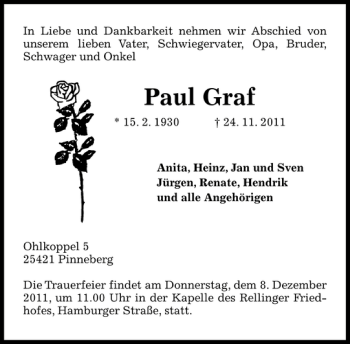 Traueranzeige von Paul Graf von Pinneberger Tageblatt