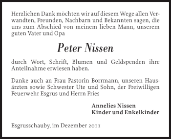 Traueranzeige von Peter Nissen von Flensburger Tageblatt