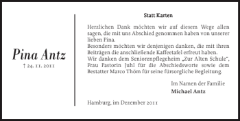 Traueranzeige von Pina Antz von Landeszeitung