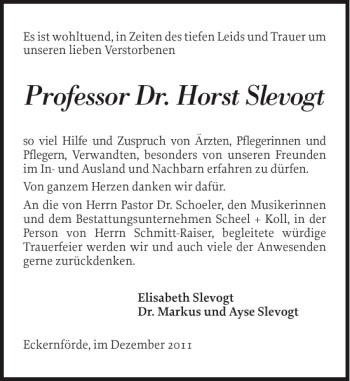 Traueranzeige von Professor Dr. Horst Slevogt von Eckernförder Zeitung