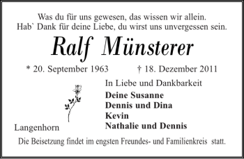 Traueranzeige von Ralf Münsterer von Husumer Nachrichten