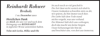 Traueranzeige von Reinhardt Rohwer von Landeszeitung