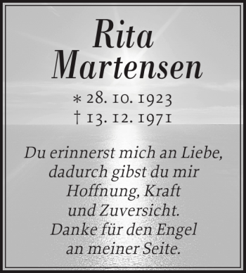 Traueranzeige von Rita Martensen von Husumer Nachrichten