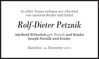Traueranzeige von Rolf-Dieter Petznik von Flensburger Tageblatt
