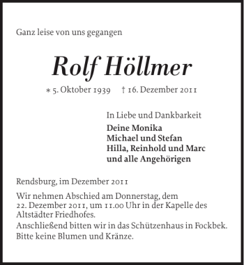Traueranzeige von Rolf Höllmer von Landeszeitung