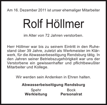 Traueranzeige von Rolf Höllmer von Landeszeitung