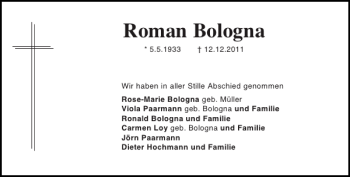 Traueranzeige von Roman Bologna von Holsteinischer Courier