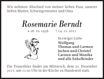 Traueranzeige von Rosemarie Berndt von Flensburger Tageblatt