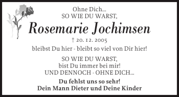 Traueranzeige von Rosemarie Jochimsen von Flensburger Tageblatt