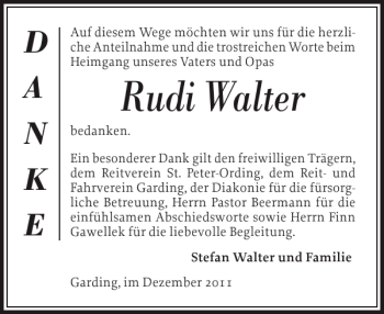 Traueranzeige von Rudi Walter von Husumer Nachrichten
