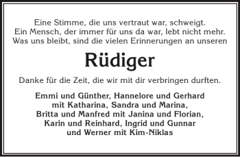 Traueranzeige von Rüdiger  von Flensburger Tageblatt