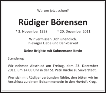 Traueranzeige von Rüdiger Börensen von Flensburger Tageblatt
