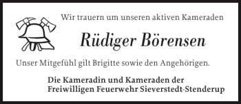 Traueranzeige von Rüdiger Börensen von Flensburger Tageblatt