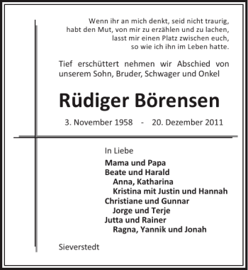 Traueranzeige von Rüdiger Börensen von Flensburger Tageblatt