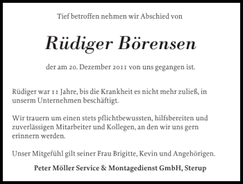Traueranzeige von Rüdiger Börensen von Flensburger Tageblatt