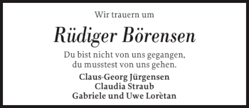 Traueranzeige von Rüdiger Börensen von Flensburger Tageblatt