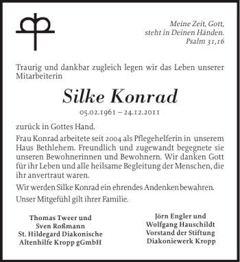 Traueranzeige von Silke Konrad von Landeszeitung