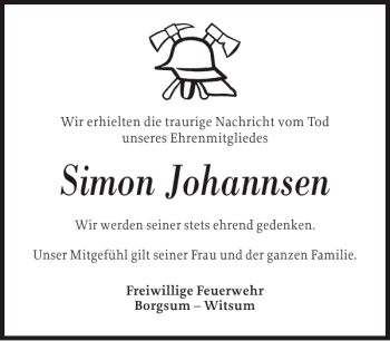 Traueranzeige von Simon Johannsen von Der Insel-Bote