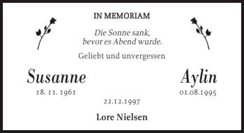 Traueranzeige von Susanne Aylin von Nordfriesland Tageblatt