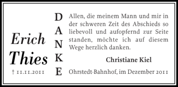 Traueranzeige von Thies  von Husumer Nachrichten