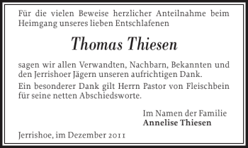 Traueranzeige von Thomas Thiesen von Flensburger Tageblatt