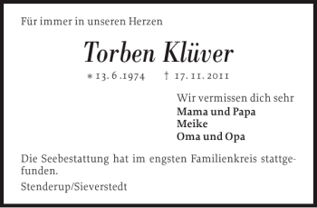 Traueranzeige von Torben Klüver von Schleswiger Nachrichten