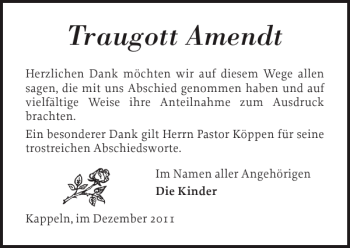 Traueranzeige von Traugott Amendt von Schlei-Bote