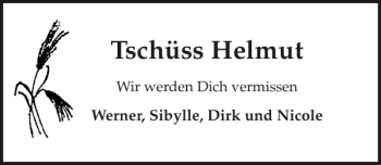 Traueranzeige von Tschüss Helmut von Sylter Rundschau