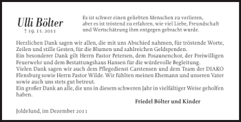 Traueranzeige von Ulli Bölter von Husumer Nachrichten