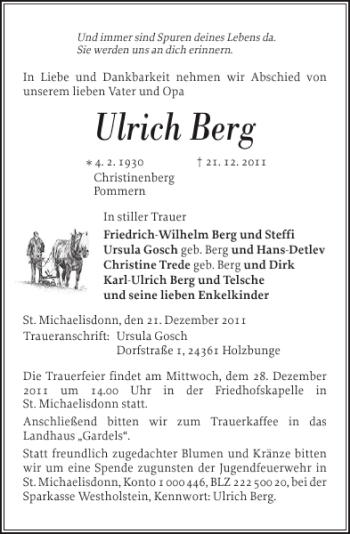 Traueranzeige von Ulrich  von Landeszeitung