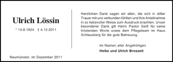 Traueranzeige von Ulrich Lössin von Holsteinischer Courier