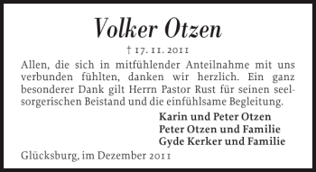 Traueranzeige von Volker Otzen von Flensburger Tageblatt