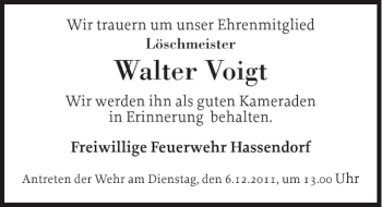 Traueranzeige von Walter Voigt von Ostholsteiner Anzeiger