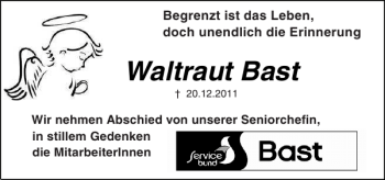 Traueranzeige von Waltraut Bast von Husumer Nachrichten