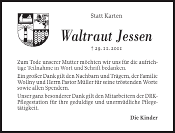 Traueranzeige von Waltraut Jessen von Der Insel-Bote