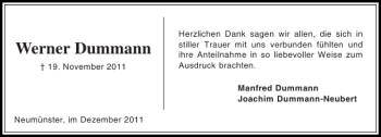 Traueranzeige von Werner Dummann von Holsteinischer Courier