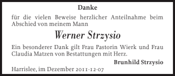 Traueranzeige von Werner Strzysio von Flensburger Tageblatt