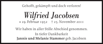 Traueranzeige von Wilfried Jacobsen von Flensburger Tageblatt